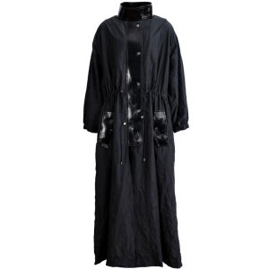 Designer Early Autumn Wrinkle Texture Black Womens Trench Coat