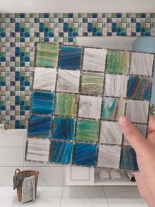 Waterproof Self Adhesive Tile Wallpaper Bathroom Mosaic Background Sticker Shop Renovation PVC Material Modern Simple Style