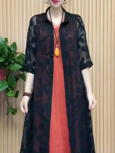 Womens Summer Long Printed Slim Fit Shirt Asymmetrical Stand Collar Floral Outerwear Shawl Cardigan Sun Protection Clothing