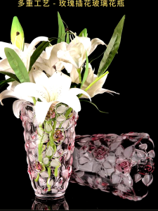 Flavinmci Crystal Glass Flower Vase Wealthy Bamboo Rose Bouquet Decorative Piece Gift Home Decor European Style Bedroom Living Room