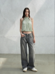 La lune Du ciel | Quần Jeans Nữ Ống Suông Xám Washed Gradient