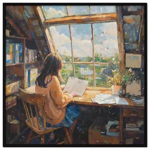 Tranh vẽ góc học tập. Tranh treo tường dán tường sơn dầu tranh trí canvas. CGI-1415