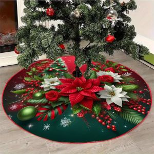 VIKAMA Holly Leaf Flowers Luxurious Christmas Tree Skirt Suitable For Indoor Festive Parties Washable Reusable Home Decor