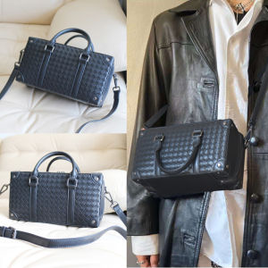 Leather Crossbody Woven Mens Bag Satchel Small Box Bag Womens Horizontal Version Trendy Postman Makeup Wash Box Bag
