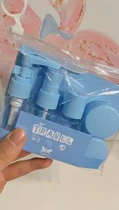 6 in 1 Travel Bottle Set with Pouch - Liquid Soap Dispenser Sprayer Disk Cap Cream Jars and Mini Spoon