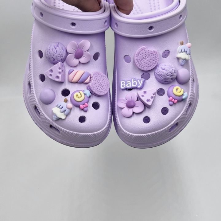 16Pcs/Set Crocs Charms Purple Cheese Flower Candy Cartoon Shoe