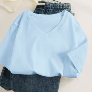 One More Womens Black V-Neck Short Sleeve T-Shirt Cool Sensation Antibacterial Half Sleeve Summer Top Loose Fit Cotton Blend