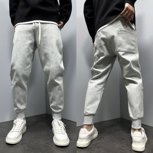 กางเกงลำลองผู้ชาย ทรงหลวม บุขนแกะหนา กางเกงขายาวสีดำ ทรงหลวม ทรงเข้ารูป สไตล์ลำลอง ฤดูใบไม้ร่วง ฤดูหนาว กางเกงขายาว