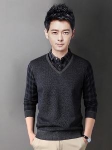 ROMON | Loomen Mens Knitted Sweater Casual Loose Thick Warm Winter Fashion Business Casual Geometric Pattern Long Sleeve Top