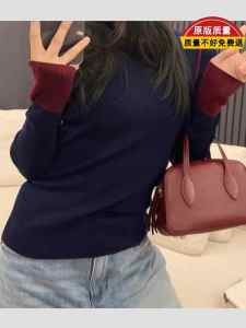 เสื้อยืดคอกลมแขนยาวผสมขนสัตว์เนื้อนุ่มสไตล์สตรีทสำหรับผู้หญิง ทรงเข้ารูป ทรงเข้ารูป เส้นใยไตรอะซิเตท