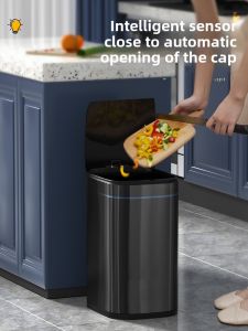 Smart Induction Stainless Steel Trash Can Electric Kitchen Bedroom Living Room Waste Bin Eco Friendly Home Cleaning Tool