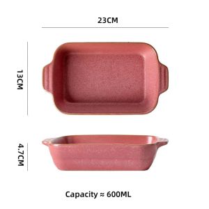 OMK Japanese Style Handmade Rough Pottery Rectangular Baking Dish Double Ear Salad Bowl Baking Trays & Pans 900ML Baking Plate