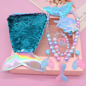 Princess Mermaid Toy Set for Girls Realistic Necklace Fish Tail Wallet Jewelry Accessories Kids Role Play Toys Simulation Dollhouse