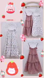 TW21822 เดรสยาว สายเดี่ยว ทรงชั้นๆแต่งระบาย ..