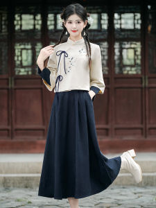 Young Style Improved Cheongsam Hanfu Set New Chinese Elements Small Size Autumn Winter Traditional Fashion Womens Clothing