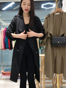 Small Size Khaki British Design Coats with Drawstring Mid-Length