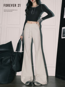 Forever 21 Spring Summer New White Casual Yoga Pants Women Design Sensation Elastic High Waist Slim Flared Pants Long Pants