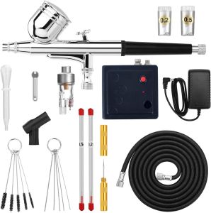 JoyStar | Joystar Dual Action Mini Air Compressor Airbrush Kit With Spare Nozzle Needle and Airbrush Cleaning Kit for Hobby Craft