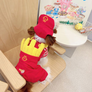 DY Loving Tide Brand Creative Dog Costume Suit Fast Food Carrier Uniform Poodle Overalls Shihtzu Striped Shirt Funny Peaked Cap
