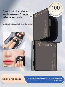 MONLEYTA | Portable Bamboo Charcoal Absorbent Facial Pads For Men And Women Control Oiliness Refresh Face Mini Mirror Included