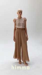 himma "Chiffon" Pants กางเกงขากว้าง ผ้าชีฟองซับในด้วยผ้านิ่มใส่สบาย เรียบหรู ทรงสวย High-waisted ยางยืดข้างเอว ตกแต่งกระดุมด้านหน้า ซิปหลัง