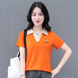 Woodpecker Brand Short Sleeve T-Shirt Womens 2024 Summer New Arrival Collar Polo Shirt Short Top Loose T-shirt Ladieswear T