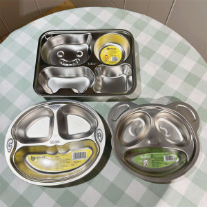 Yao Chang Food Grade 304 Stainless Steel Baby Childrens Dinner Plate Thickened Grid For Home Kindergarten Eating Tableware