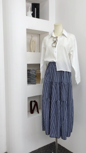 ZANZEN Women Plaid Maxi Skirt Elastic High Waist Causal Layered Skirt