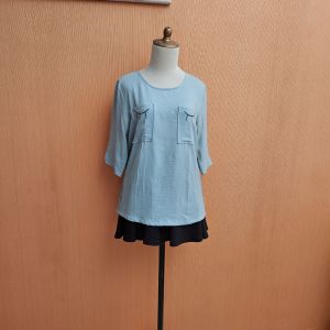atasan wanita biru muda pastel L XL cewek blouse lengan pendek santai