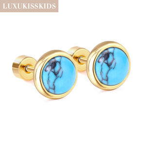 LUXUKISSKIDS Vintage Turquoise Stud Earrings For Women/Girls Stainless Steel Anti-allergy Silver/Gold Color Earrings Daily Wear