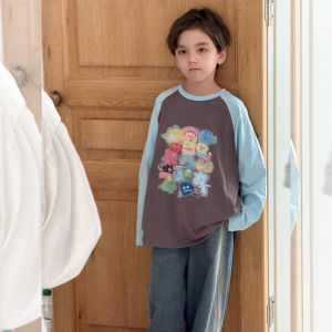 Pure Cotton Long Sleeve Childrens T-Shirt Boys Autumn Winter Fashionable Cartoon Base Shirt Casual Style Loose Fit Kids Top