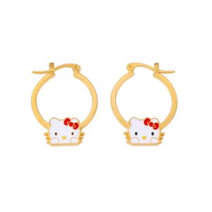 Sanrio | 1pair Sanrio Hello Kitty Womens Hoop Earrings Gold Flash Plated Enamel Cartoon Earrings Girls Birthday Gift Anime Accessories