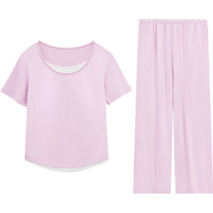 Hodo | Chest Pad Short Sleeve Long Pants Modal Cotton Sporty High-end Feeling Lounge Set