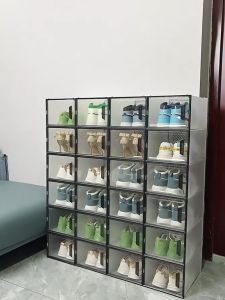 Shoe Storage Boxes Dust-Proof Stackable Large Storage Box with Magnetic Door Shoe Containers Bins Shoe Storage Cabinet Expandable for Closet Entryway Hallway Bedroom shoe boxes