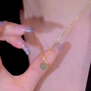 necklace jewelry pawnable pure 18k saudi gold opal lucky bag Hetian jade necklace womens simple temperament light luxury fashion collarbone chain personality jewelry