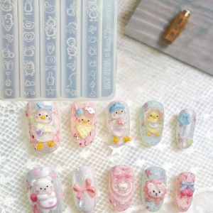 1pc Cute Cool Design Nail Art Mold with Duck Rabbit Bear Dog Bow Tie Lace Belt Patterns Transparent Nail Art Stamping Tool