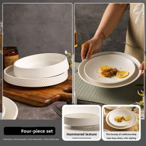 White Ceramic Deep Dinner Plate for Home Use