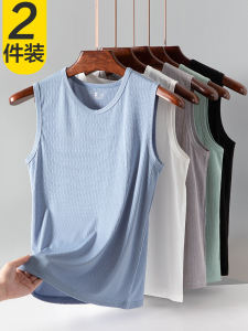 Ice Silk Vest Mens Summer Thin Running Fitness Sports Loose Mesh Breathable Quick Dry Sleeveless T-Shirt Trendy V-neck Pullover