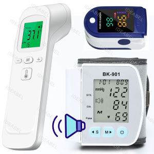 Wrist Blood Pressure Monitor LED English Voice Broadcast Tonometer BP Monitor Non Contact Infrared Medical Thermometer