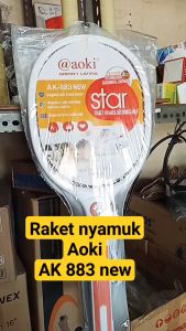 Raket Nyamuk Charger Ori Dengan Lampu Senter LED AOKI AK-883 New Raket Nyamuk Aoki Star Rechargeable Terbaru Baterai Cas Lithium Awet Efektif Dan Praktis - TOKO SINAR AUDIO