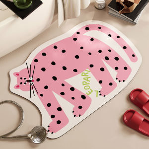 Bàn Chải Lông Cừu Phòng Tắm Hình Mèo Hồng Thấm Hút Nhanh Khô Chống Trượt Cho Cửa Nhà Tắm Sàn Bằng Vải Polyester Phong Cách Hiện Đại Đơn Giản