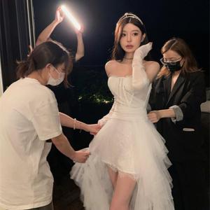 Tube Top Cosplay Adult Ceremony Accessible Luxury Wedding Dress French White Angel Evening Gown Princess on the Run Birthday Banquet