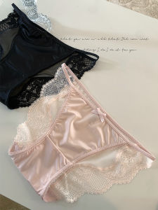 กางเกงชั้นในผ้าซาตินเอวต่ำ ทรงบาง ขอบลูกไม้ กางเกงชั้นในผู้หญิง ฤดูร้อน 2025 ใหม่ เซ็กซี่ ไร้สาย คอลเลกชันฤดูร้อน