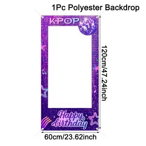 KPOP Birthday Party Selfie Frame Backdrop Glitter Purple Disco Ball Star Musical Note Cutout Photo Prop for Music Party Decor