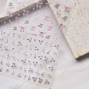 1pcs 5D ใหม่สีชมพูฤดูร้อนเชอร์รี่สติกเกอร์เล็บประณีต Kawaii โบว์เชอร์รี่ผลไม้เล็บสติกเกอร์กาวสติ๊กเกอร์ตกแต่ง DIY