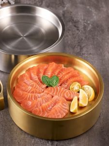 PDM 304 Stainless Steel Japanese Sashimi Ice Plate Keep Cold Serving Sushi Tray Ice Chilled Serving Tray Raw Salmon Tray