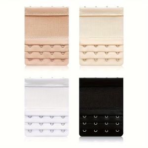 Bra Extender 4-Pack 3-Row 4-Hook Adjustable Design Solution for Tight Bras - Beige & Black