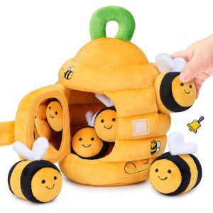 Baby Toys 6-12 Months Soft Baby Beehive with 5 Sensory Bee Rattle Mirror Crinkle Squeaker Busy Montessori Soft Toy for Toddlers