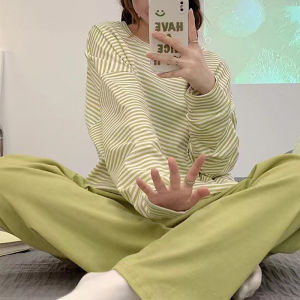 2Pcs/set Womens Pajamas Homewear Autumn and Winter Long Sleeve Long Pants Cartoon Cute Large Size 2xl Round Neck Set Student Pa