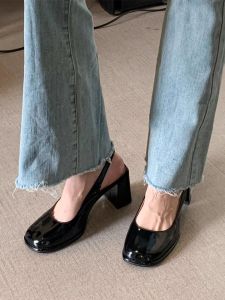 Red Pointed Toe Chunky Heel Mary Janes High Heels Womens Elegant Slip-On Shoes Spring Autumn Cool Sandals Fashionable Street Style